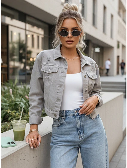 Dámská džínová bunda LANDIA sepraná šedá FashionStreet TY5684 Dámská džínová bunda LANDIA sepraná šedá FashionStreet TY5684