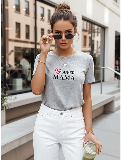 Dámske tričko s potlačou Super Mama svetlo šedá FashionStreet NX5025RY