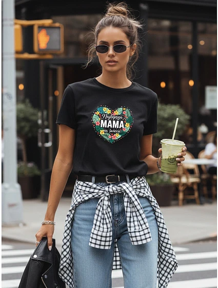 Dámske tričko s potlačou na Deň matiek čierne FashionStreet NX5029RY