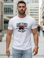 Pánske bavlnené tričko s potlačou auta biele FashionStreet NX5087R