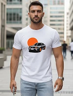 Pánske bavlnené tričko s potlačou auta biele FashionStreet NX5091R
