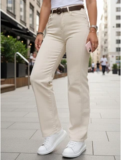 Dámské džíny s páskem a širokými nohavicemi béžové FashionStreet UY3060