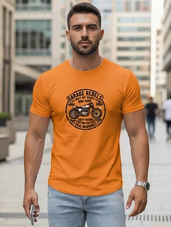 Pánské oranžové tričko s potiskem motorky FashionStreet NX5007R