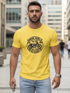 Pánské žluté tričko s potiskem motorky FashionStreet NX5007R
