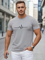Pánske bavlnené tričko s EKG líniou sivé FashionStreet NX5098R