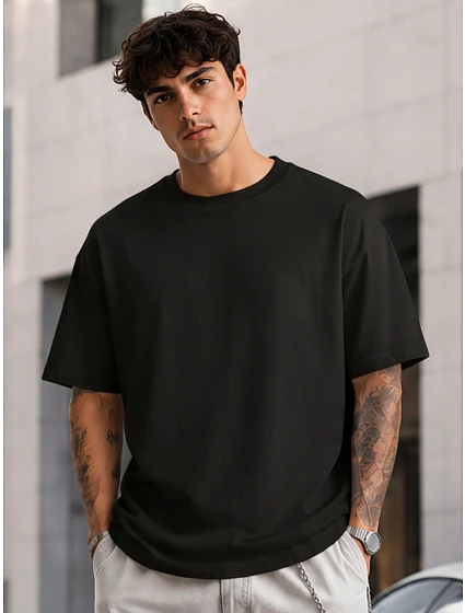 Pánské bavlněné tričko oversize černé FashionStreet RX5682