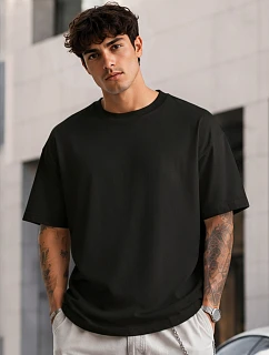 Pánské bavlněné tričko oversize černé FashionStreet RX5682