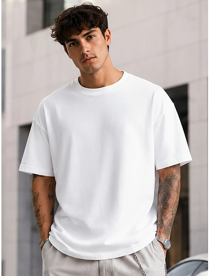 Pánské bavlněné bílé tričko oversize FashionStreet RX5683