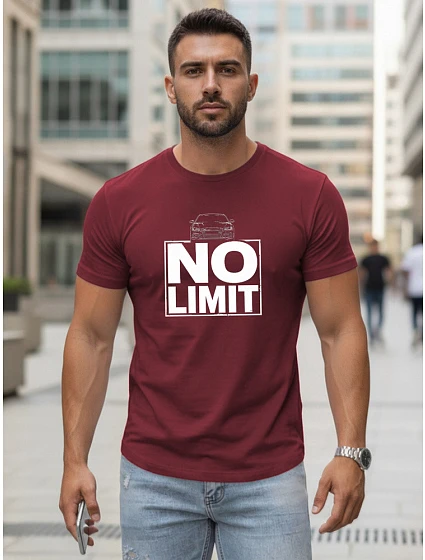 Pánské bavlněné tričko s potiskem No limit maroon FashionStreet NX0129R Pánské bavlněné tričko s potiskem No limit maroon FashionStreet NX0129R