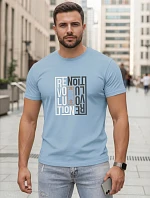 Pánske modré bavlnené tričko s potlačou Revolution FashionStreet NX0143R