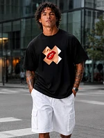 Pánske bavlnené tričko nadrozmernej veľkosti s čiernou potlačou FashionStreet NX1009R
