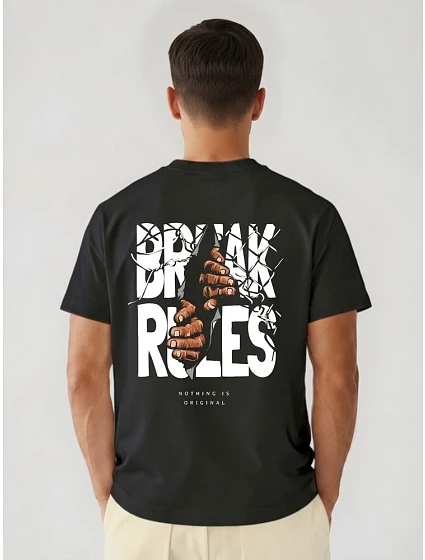 Pánské bavlněné tričko oversize s potiskem Break Rules černá NX4005R