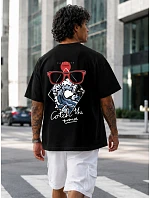 Pánské bavlněné tričko oversize s potiskem černé FashionStreet NX4011R
