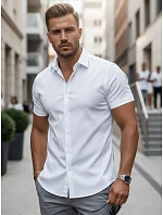 Pánska košeľa slim fit s krátkym rukávom, biela, FashionStreet KX1090 Pánska košeľa slim fit s krátkym rukávom, biela, FashionStreet KX1090