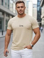 Pánske bavlnené tričko s potlačou béžová FashionStreet NX5125R