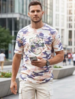Pánske klasické tričko s kamuflážovým vzorom a potlačou, béžové, FashionStreet NX2003R