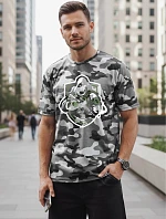 Klasické pánske tričko s kamuflážovým vzorom a potlačou, sivé, FashionStreet NX2003R