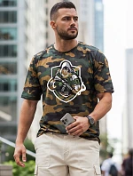 Pánske klasické tričko s maskovacím vzorom a potlačou, zelené, FashionStreet NX2003R
