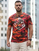 Pánske klasické tričko s kamuflážovým vzorom a potlačou, oranžové, FashionStreet NX2003R