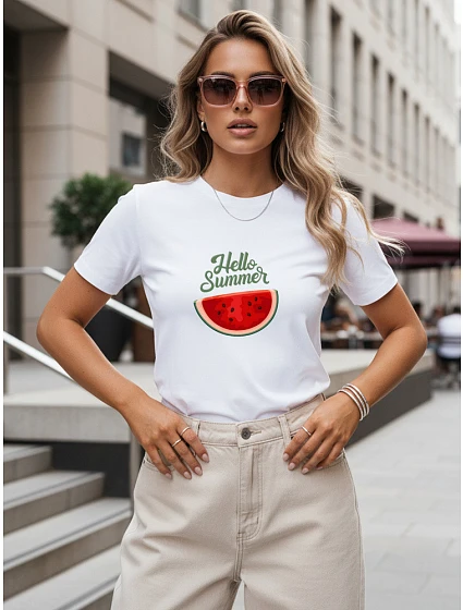 Dámské bavlněné tričko s letním potiskem, bílé, FashionStreet NX8019RY Dámské bavlněné tričko s letním potiskem, bílé, FashionStreet NX8019RY