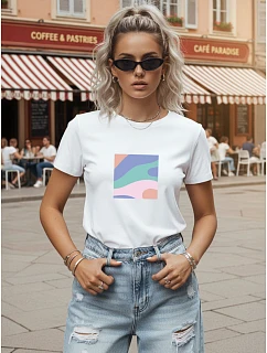 Dámské bavlněné tričko s pastelovým potiskem, bílé, FashionStreet NX8048RY