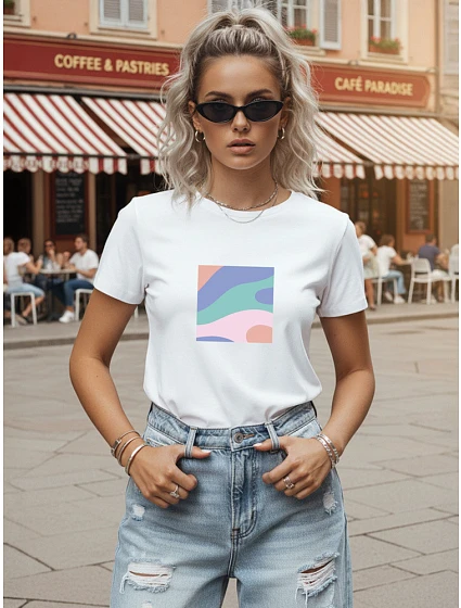 Dámské bavlněné tričko s pastelovým potiskem, bílé, FashionStreet NX8048RY