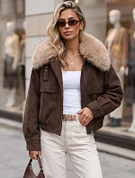 Dámska zimná bunda zo semišu s kožušinou, hnedá, FashionStreet TY5694