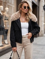 Dámska zimná semišová bunda s kožušinou, čierna, FashionStreet TY5695