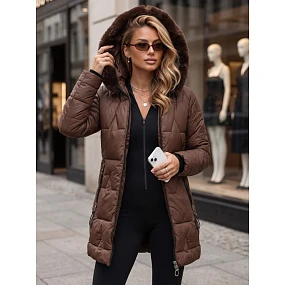 Kurtka damska zimowa pikowana z kapturem brązowa model 22540481 - FashionStreet Kurtka damska zimowa pikowana z kapturem brązowa model 22540481 - FashionStreet