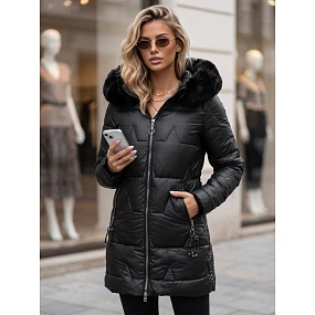 Kurtka damska zimowa pikowana z kapturem czarna model 22540494 - FashionStreet Kurtka damska zimowa pikowana z kapturem czarna model 22540494 - FashionStreet