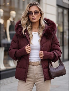 Pikowana kurtka damska zimowa z futerkiem bordowa FashionStreet TY5742