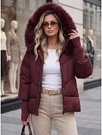 Pikowana kurtka damska zimowa z futerkiem bordowa FashionStreet TY5742 Pikowana kurtka damska zimowa z futerkiem bordowa FashionStreet TY5742
