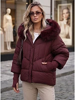 Pikowana kurtka damska zimowa z futerkiem bordowa FashionStreet TY5742 Pikowana kurtka damska zimowa z futerkiem bordowa FashionStreet TY5742