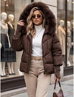 Pikowana kurtka damska zimowa z futerkiem brązowa FashionStreet TY5744 Pikowana kurtka damska zimowa z futerkiem brązowa FashionStreet TY5744
