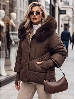 Pikowana kurtka damska zimowa z futerkiem brązowa FashionStreet TY5744 Pikowana kurtka damska zimowa z futerkiem brązowa FashionStreet TY5744