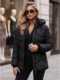 Kurtka damska zimowa pikowana z kapturem czarna FashionStreet TY5751