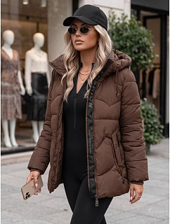 Kurtka damska zimowa pikowana z kapturem brązowa FashionStreet TY5752