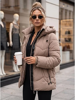 Kurtka damska zimowa pikowana z kapturem beżowa FashionStreet TY5753