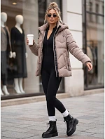 Kurtka damska zimowa pikowana z kapturem beżowa FashionStreet TY5753 Kurtka damska zimowa pikowana z kapturem beżowa FashionStreet TY5753
