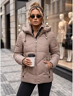 Kurtka damska zimowa pikowana z kapturem beżowa FashionStreet TY5753 Kurtka damska zimowa pikowana z kapturem beżowa FashionStreet TY5753