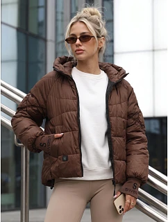 Dámská prošívaná bunda s kapucí, hnědá, FashionStreet TY5760