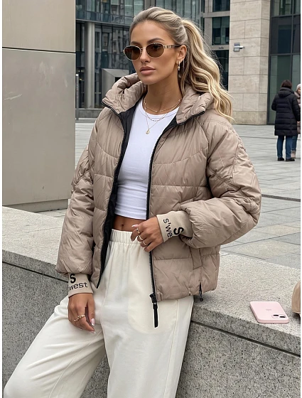 Dámská prošívaná bunda s kapucí, béžová, FashionStreet TY5762