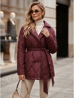 Kurtka damska przejściowa z paskiem bordowa FashionStreet TY5806