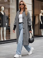 Dlhý dámsky kabát s gombíkmi, čierny, FashionStreet NY0778