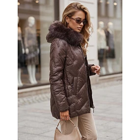 Kurtka damska zimowa pikowana z futerkiem fioletowa model 22540513 - FashionStreet
