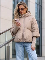 Dámská zimní prošívaná bunda s kapucí, světle béžová, FashionStreet TY5827