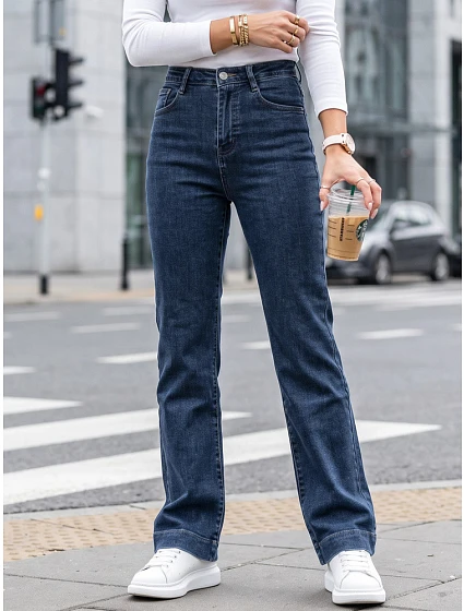 Jeansy damskie wide leg z wysokim stanem granatowe model 22319383 - FashionStreet