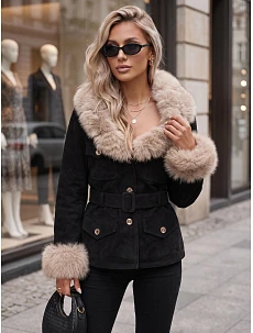 Dámska bunda s odnímateľnou kožušinou, čierna, FashionStreet TY5850