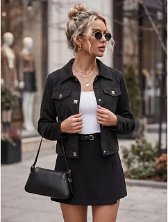 Dámská semišová bunda na druky, černá, FashionStreet TY5880