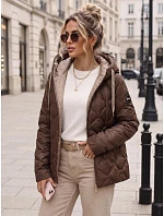 Kurtka damska przejściowa pikowana z kapturem brązowa model 22350609 - FashionStreet